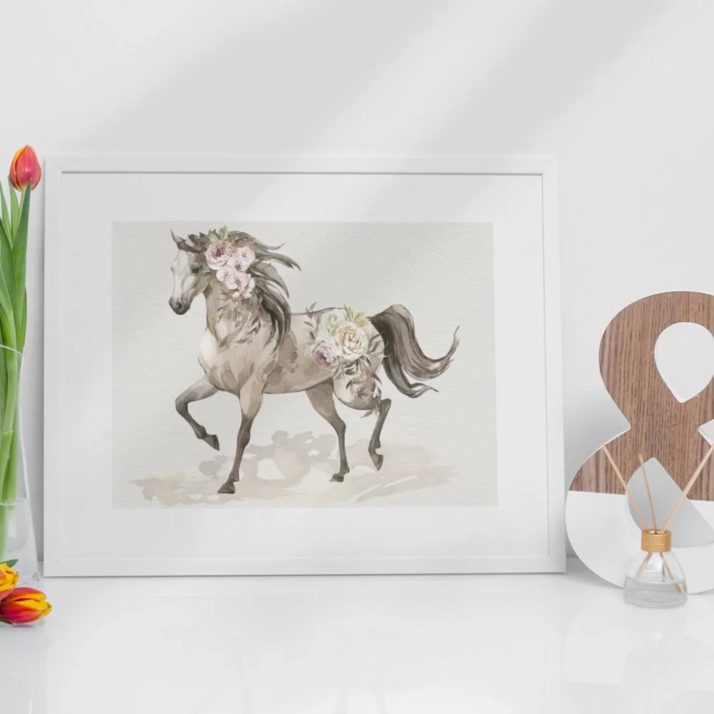 Floral Horse Watercolor Illustration Wall Art Print Poster Unframed - Picture 10 of 17